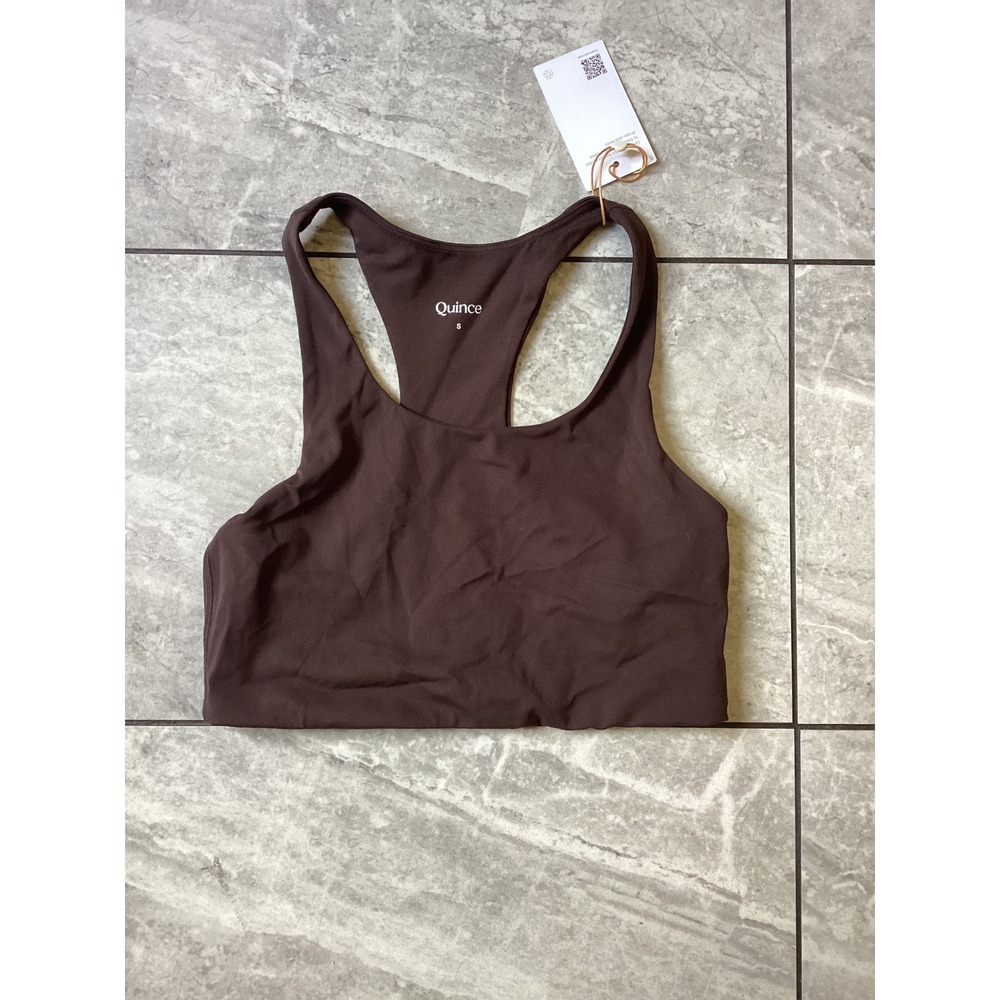 Quince Women Ultra-Soft Performance Racerback Sports Bra Espresso Brown S NWT